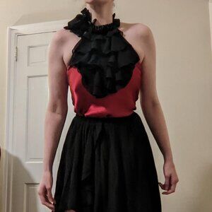 BISOU BISOU vampy black and red satin halter top